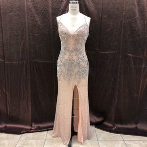 Pink Sequin and Bead Strappy Gown